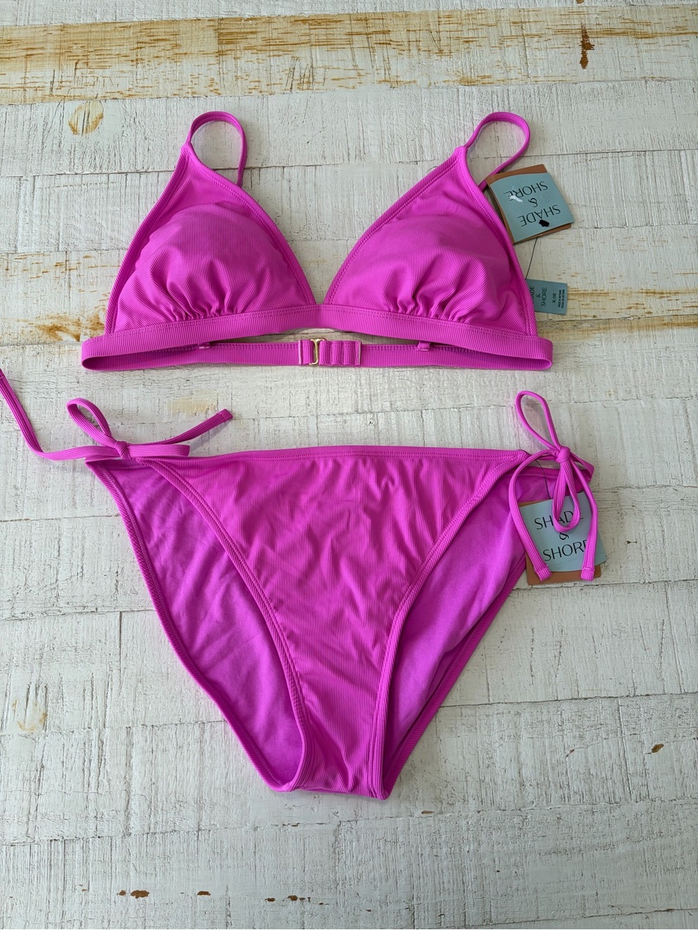 Shade & Shore NWT size XL 2 Piece Bikini Set Orchid Purple Ribbed String Tie